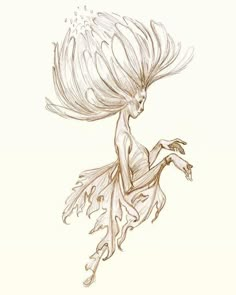 a pencil drawing of a fairy riding on a horse with long hair and flowing wings