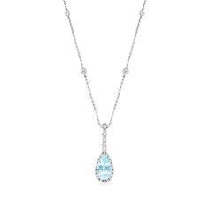 Ross-Simons - 2.60ct Aquamarine, .32ct t. w. Diamond Y-Necklace in 14kt White Gold. 16.5". A splash of icy flair never goes unnoticed, and this Y-necklace is no exception. A 2.60 carat pear-shaped aquamarine scintillates at the end of the linear drop, alight by .32 ct. t. w. round brilliant-cut diamonds glittering around and above. Crafted in 14kt white gold. Suspends from a cable chain. Springring clasp, diamond and aquamarine Y-necklace. Aquamarine birthstones are the perfect gift for March bi Aquamarine Birthstone, March Birthday, Diamond Glitter, Teardrop Necklace, Round Brilliant Cut Diamond, Cable Chain, Pear Shaped, Round Brilliant, Aquamarine