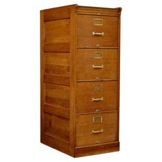 a wooden file cabinet with five drawers