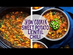 slow cooker sweet potato lentil chili with green peppers and jalapenos