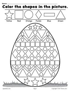 an easter egg is shown with the words color the shapes in the picture on it