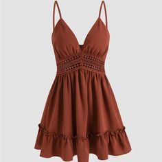 Brand New W/ Tags Cider Brand Dress. Super Cute, Unfortunately Too Short For Me. I’m 5’8” And Have Larger Hips That Also Makes It Shorter. Fit Is Pretty True To Size, But Could Fit Smaller Or Larger. Brownish Red/Orange Color. Wide Leg Romper, Corset Mini Dress, Ruffle Mini Dress, Denim Mini Dress, Trendy Clothes For Women, Outer Banks, Western Outfits, Chest Pad, White Mini Dress