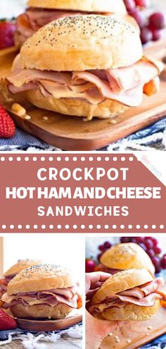 crockpot hot ham and cheese sandwiches on a cutting board