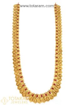 22 Karat Gold 'Lakshmi Kasu' Long Necklace / Kasulaperu with Beads (Temple Jewellery) 235-GN3544 - in 155.200 Grams for USD $15.00. Made in India by Totaram Jewelers this product is in 22 Karat BIS Hallmark 916 Gold & is an exellent gift for Adult - Women. Ships fully insured & secured guaranteed delivery for free with your order over $250 from New Jersey USA with 30 days exchange policy. Mahalakshmi Jewellers Long Chains, Luxury Polished Beads Temple Jewelry Necklace, Luxury Beaded Necklaces Temple Jewelry, Luxury Gold Temple Necklace For Reception, Luxury 22k Gold Temple Necklace With Cutdana, Luxury Temple Jewelry Chandbalis With Tilla, Luxury 22k Gold Traditional Temple Necklace, Luxury Yellow Gold Temple Necklace For Festive Occasions, Luxury Temple Jewelry Beaded Pendant Necklace