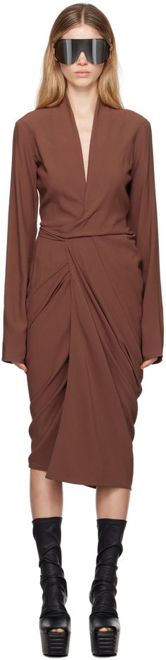 FSC®-certified viscose- and acetate-blend cady dress. · Wrap construction · Shawl collar · Plunging Y-neck · Self-tie closure · Central slit at front hem · Unlined Supplier color: Throat The Rick, Dress Wrap, Wrap Midi Dress, Mid Length Dresses, Shawl Collar, Rick Owens, Midi Length, Apparel Accessories, Shawl