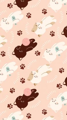 a cat and dog pattern on a pink background