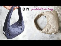 a hand holding a bag next to an object with the words diy padded tote bag