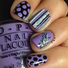 Glam Radar | 10 Cute and Easy Nail Designs Ideas Nails With Polka Dots, Nails Lilac, Purple And Silver Nails, Silver Nail Designs, Purple Nail Art, Lavender Nails, Black Nail Designs, Diy Nail Art, Pretty Nail Art