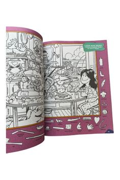 an open children's book with illustrations on it