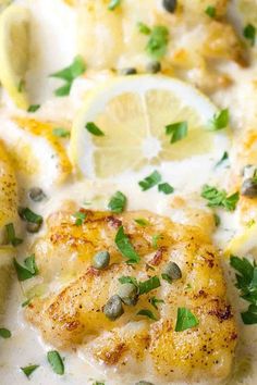 chicken with lemons and capers in a white sauce