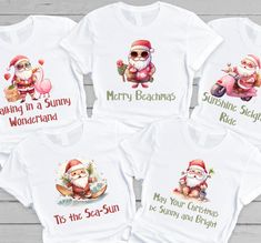 Getting ready for Christmas in July? These matching beach Christmas shirts are perfect for everyone in your family. These fun shirts will be the hit of the holidays and make for some cute holiday pictures. We bet you are already figuring out how many you need. We can customize to your needs.  THIS LISTING IS FOR THE FESTIVE SHIRTS ONLY. SEE OUR OTHER LISTING FOR THESE SHIRTS IN BLACK Premium UNISEX T Shirt - Gildan 64000 - Durable, soft, and printed using high quality techniques that will leave Fun Shirts, Beach Christmas, Funny Family, Festival Shirts, Xmas Shirts, Holiday Pictures, Family Humor, Family Christmas Shirts, Family Beach