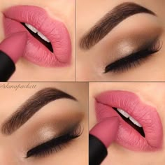 pretty Valentines Day Makeup, Make Up Inspiration, Pink Lipstick, Christmas Makeup, Makeup Goals, Make Up Ideas, Love Makeup