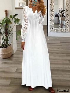 Olivia Mark - Stylish Long Sleeve Sarong Dress Floor Length White Dress, White Dress Casual, Column Wedding Dresses, Sundress Long, Printed Dresses Fashion, Cocktail Dresses Maxi, Long Dresses Casual Maxi, Poncho Dress, Women's A Line Dresses