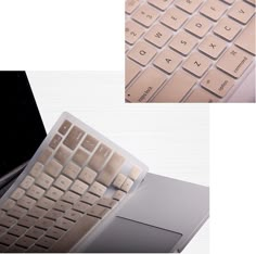 two pictures of a laptop keyboard and the same one with it's key board