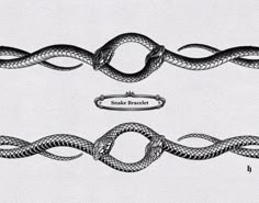 two snake tattoos on white paper with black ink