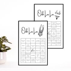 two black and white printables with the words ohoh la la written on them