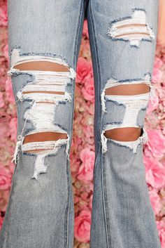 Sky Blue Light Wash Distressed High Rise Flare Jeans Ripped Flare Jeans, Leopard Satin Dress, High Rise Flare Jeans, Ripped Body, Jean Crafts, Stylish Jeans, Spaghetti Strap Maxi Dress, Fashion Lighting