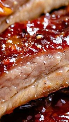 closeup of meat with bbq sauce on it