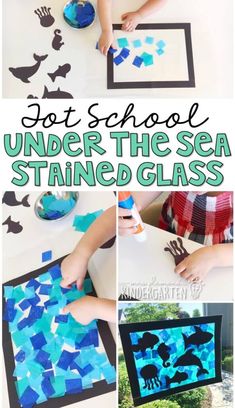 kids are playing with stained glass and making their own art project for the school under the sea