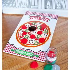 there is a pizza party game on the floor