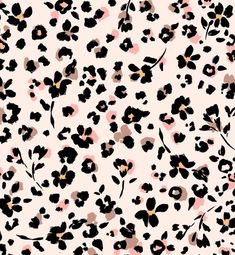 an animal print pattern with black and pink flowers