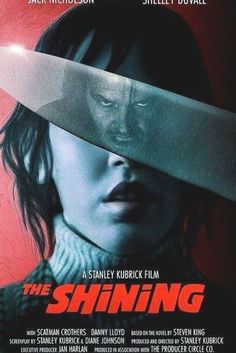 a movie poster for the shining with a woman holding a knife in front of her face