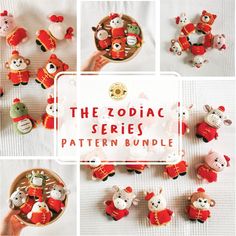 the zodiac series pattern bundle includes teddy bears and other animal figurines in red sweaters