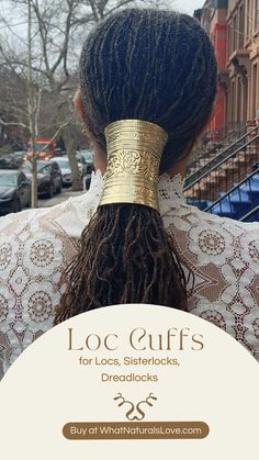 A jewel of a ponytail holder for locs, dreads, Sisterlocks Braided Hair Jewelry, Hats For Dreadlocks, Sistalocs Hairstyles, Loc Shells, Scarf With Locs, Faux Loc Ponytail, Loc Parting Patterns, Loc Jewelry Hairstyles, Hairstyles For Locs For Women