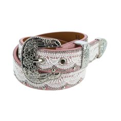 Elevate your little one's wardrobe with the 3D Belt Company Girl's Lace Look Belt, a charming addition that brings a sprinkle of glamour to any outfit. 

- Size: Small
- Color: Light Pink
- Material: Genuine Leather
- Gender: Female
- Age Group: Kids

This belt features a delicate lace design adorned with beads and gems, creating a dazzling and stylish accessory. Perfect for enhancing dresses or adding a fancy touch to casual outfits, it's versatile enough to accompany any look your girl chooses Lace Belt, Sparkly Accessories, Western Belts, Small Light, Lace Design, Beaded Lace, Metallic Accents, Belt Size, Stylish Accessories