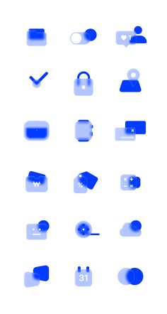 a bunch of blue and white objects on a white background