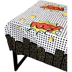 an image of a table cloth with comic characters on it and stars in the background