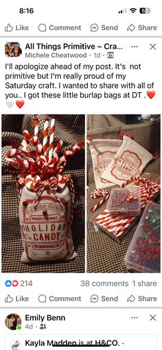 an instagram page with candy canes and candies