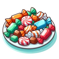 a plate filled with lots of candy on top of a table