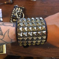 Three row pyramid studded leather cuff with two buckles, hand made, heavy duty!!! Biker Jewelry, Punk Jewelry, Studded Leather, Trendy Jewelry, Cute Jewelry, Heavy Metal