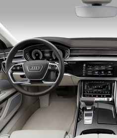 the interior of an audi car is shown