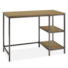 a desk with two shelves on each side and an open shelf below the table top