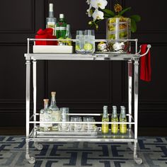 Cosmopolitan Bar Cart | Williams Sonoma Vienna Bars, Gold Bar Cart Target, Gold Bar Cart Styling, Diy Bar Cart, Gold Bar Cart, Bar Cart Styling, Diy Welding, Bar Cart Decor, Welding Table