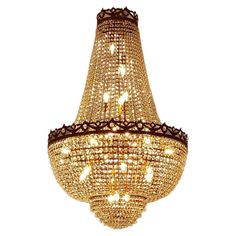 a large chandelier hanging from the ceiling with lights on it's sides