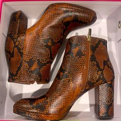 Never Worn Stylish Ankle Boots Snake Print Boots, Print Boots, Vince Camuto Shoes, Snake Print, Vince Camuto, Bootie Boots, Black And Brown, Ankle Boots, Size 10