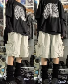 Shirt With Holes Outfit, Grunge Femboy Outfits, Homelesscore Outfits, Masc Outfits With Shorts, Streetcore Outfit, Urbancore Outfit, Rock Band Aesthetic Outfit, Fem Nonbinary Outfits, Grunge Fairycore Outfits Masc