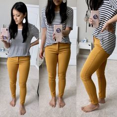 Yellow Jeans Outfit, Look Office, Yellow Jeans, Casual Work Outfits, Jeans Outfit