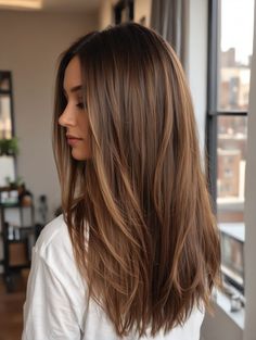 Brunette Hair Refresh, Sunlit Brunette Balayage, Light Brunette Hair Blue Eyes, From Balayage To Brunette, Brunette No Highlights, Brown Hair For Green Eyes And Fair Skin, Subtle Balayage Brunette Straight, Brunette Hair With Natural Highlights, 2024 Brunette Hair Color