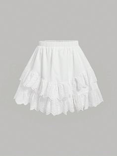 Women's Elastic Waist Double Layer Ruffle Hem Skirt White Boho   Woven Fabric Plain Layered/Tiered Non-Stretch  Women Clothing, size features are:Bust: ,Length: ,Sleeve Length: Alice Costume, White Lace Skirt, Ruffle Hem Skirt, Girls Skirts, Women Skirts, Hem Skirt, Pinterest Outfits, Lace Ruffle