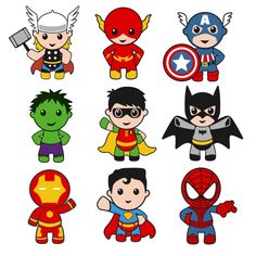 the avengers and spider - man cartoon characters are drawn in different colors, sizes and shapes