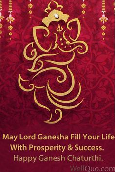 ganeshi greeting card with lord ganesha in gold on red background for happy ganeshi