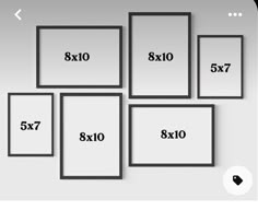 four frames are shown with the measurements for each frame in front of them, and one is