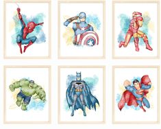 PRICES MAY VARY. 🦸‍♂️ Packed with Heroes: 6 different posters bring beloved heroes to rooms. 🌈 Vibrant and Dynamic Designs: Dynamic and colorful designs that enliven rooms. 📄 Premium Paper Quality: Crafted on high-quality 350GSM matte coated paper, ensuring durability and a sleek look. 🌆 Foster Imagination: Nourish and develop kids' imagination with their heroes. 🎉 Easy Hanging: Can be hung quickly and easily, offering instant decoration. 🎁 Wonderful Gift Option: A perfect gift for little Avengers Nursery, Batman Wall Decor, Superhero Boys Room, Marvel Nursery, Superhero Wall Decor, Batman Movie Posters, Captain America Poster, Spiderman Captain America, Batman Wall