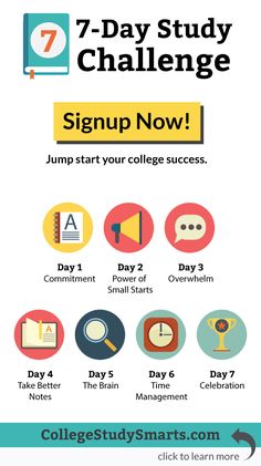 the 7 - day study challenge poster for students to learn how to read and write