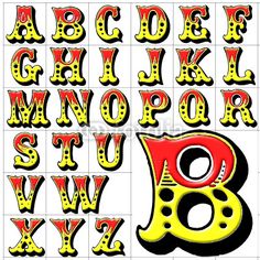 the alphabet in red and yellow with black letters on white background stock photo, royalty photos,