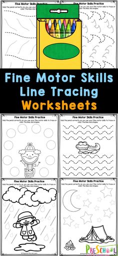 the fine motor skills line tracking worksheets for kids to learn how to draw and color